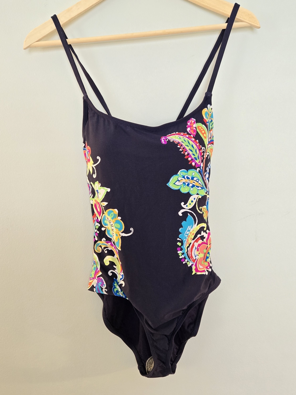 Anne Cole Black One-Piece Swimsuit with Bright Multicolor Paisley Print
